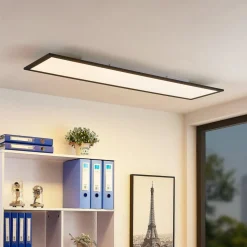 Lindby LED paneel Nelios, 120 x 30 cm, 4000K, zwart, metaal