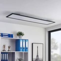 Lindby LED paneel Nelios, 120 x 30 cm, 4000K, zwart, metaal