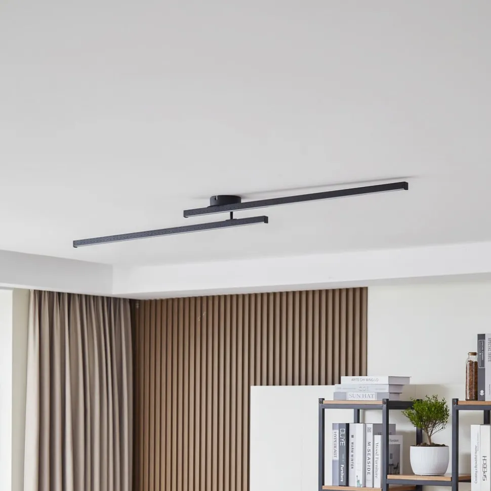 Lindby LED plafondlamp Aurendor, 135 cm, zwart, metaal