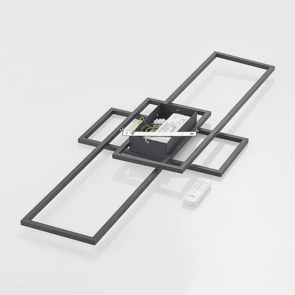 Lindby LED plafondlamp Caitlin, antraciet, metaal, 105cm