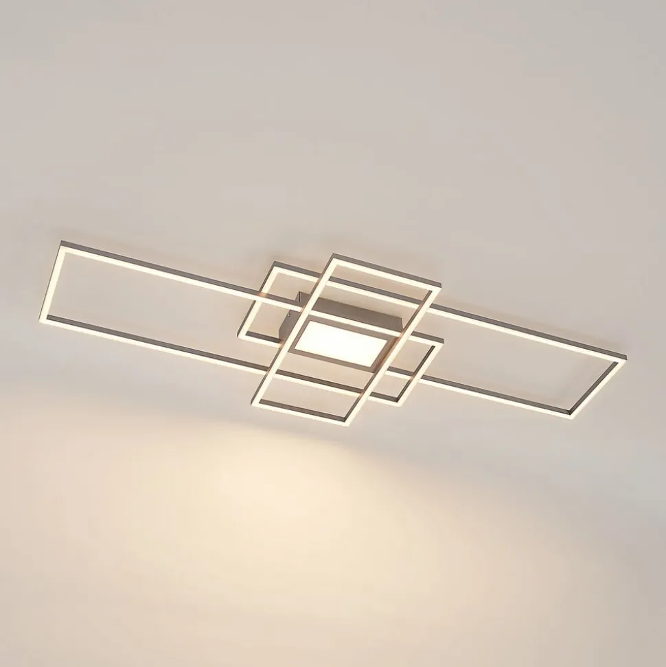 Lindby LED plafondlamp Caitlin, nikkel, metaal, 105cm