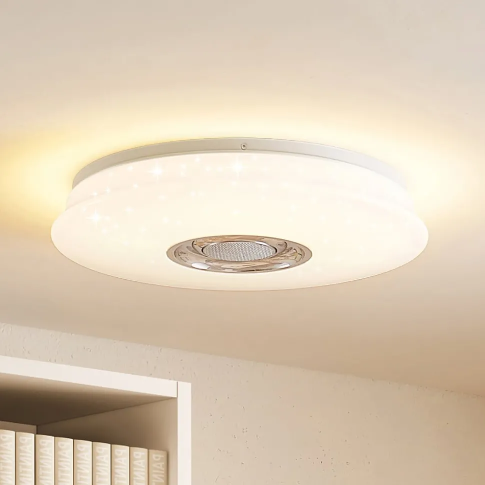 Lindby LED plafondlamp Elpida, luidspreker, wit, Ø 39cm