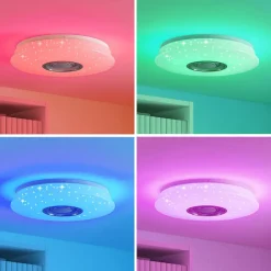 Lindby LED plafondlamp Elpida, luidspreker, wit, Ø 39cm