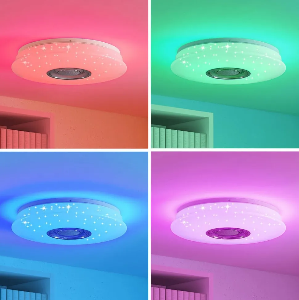 Lindby LED plafondlamp Elpida, luidspreker, wit, Ø 39cm