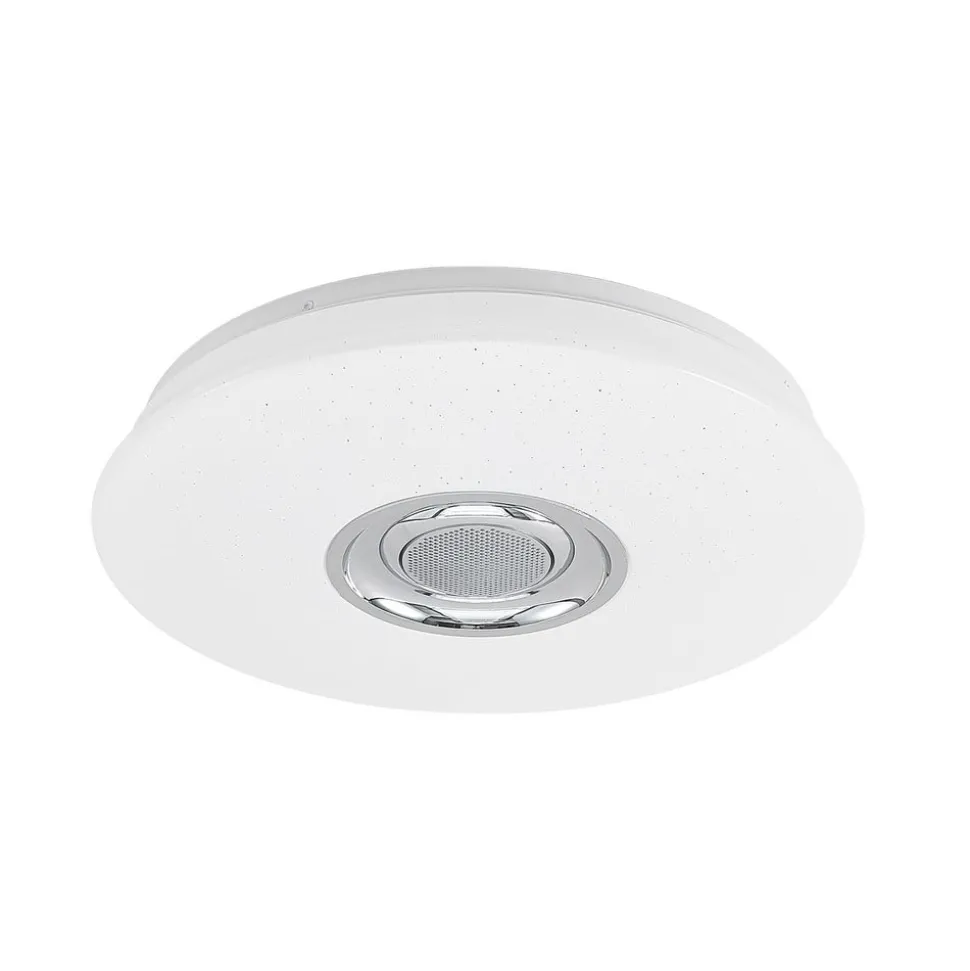 Lindby LED plafondlamp Elpida, luidspreker, wit, Ø 39cm