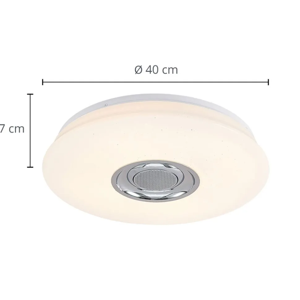 Lindby LED plafondlamp Elpida, luidspreker, wit, Ø 39cm