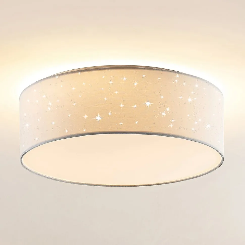 Lindby LED plafondlamp Ellamina, 40 cm, wit, textiel