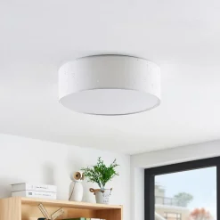 Lindby LED plafondlamp Ellamina, 40 cm, wit, textiel