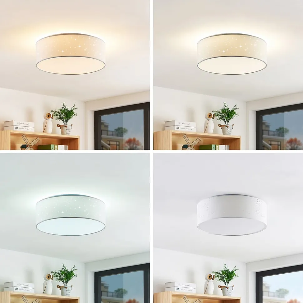 Lindby LED plafondlamp Ellamina, 40 cm, wit, textiel
