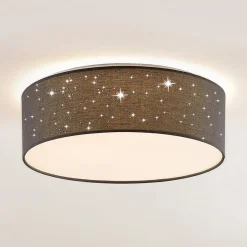 Lindby LED plafondlamp Ellamina, Ø 40 cm, donkergrijs, textiel
