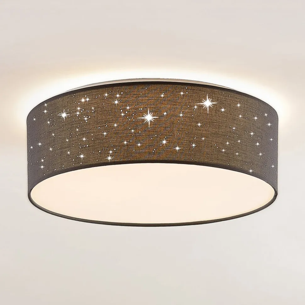 Lindby LED plafondlamp Ellamina, Ø 40 cm, donkergrijs, textiel
