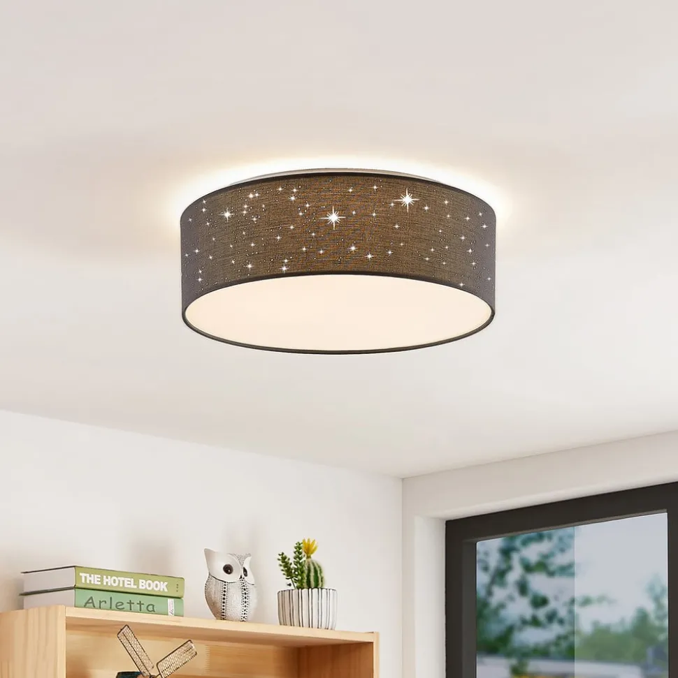 Lindby LED plafondlamp Ellamina, Ø 40 cm, donkergrijs, textiel