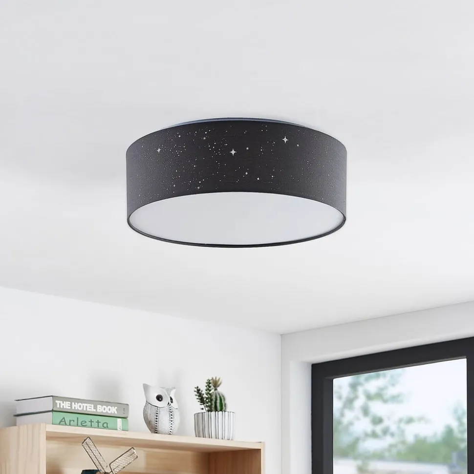 Lindby LED plafondlamp Ellamina, Ø 40 cm, donkergrijs, textiel