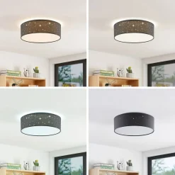 Lindby LED plafondlamp Ellamina, Ø 40 cm, donkergrijs, textiel