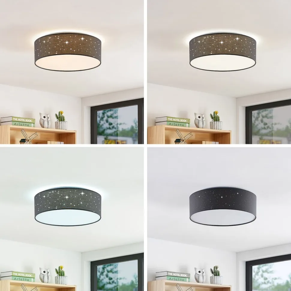Lindby LED plafondlamp Ellamina, Ø 40 cm, donkergrijs, textiel