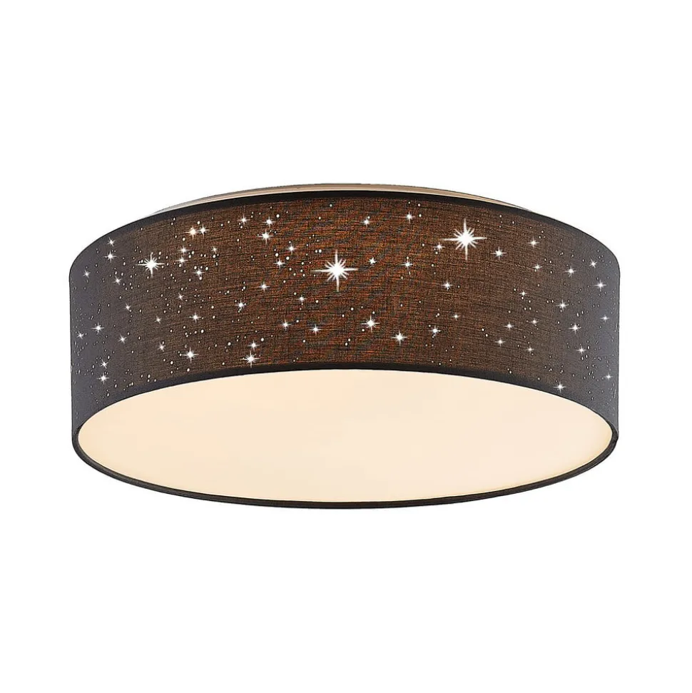 Lindby LED plafondlamp Ellamina, Ø 40 cm, donkergrijs, textiel