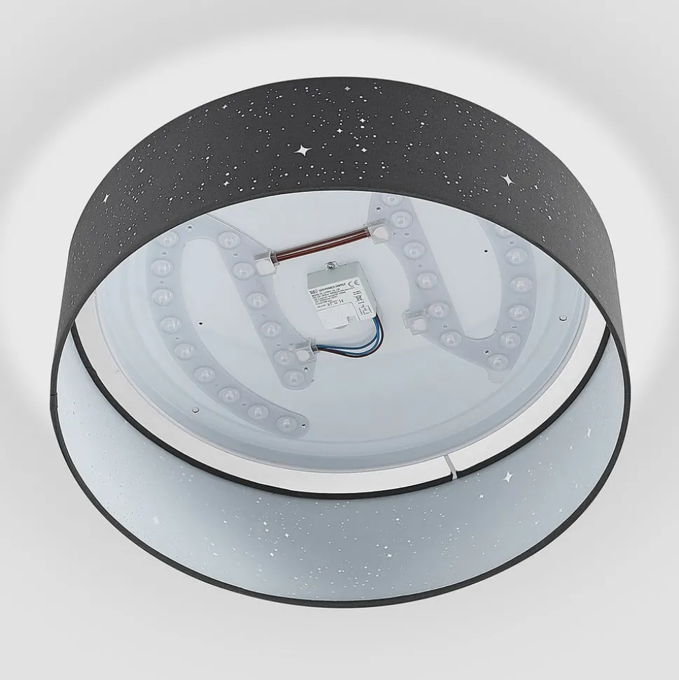 Lindby LED plafondlamp Ellamina, Ø 40 cm, donkergrijs, textiel