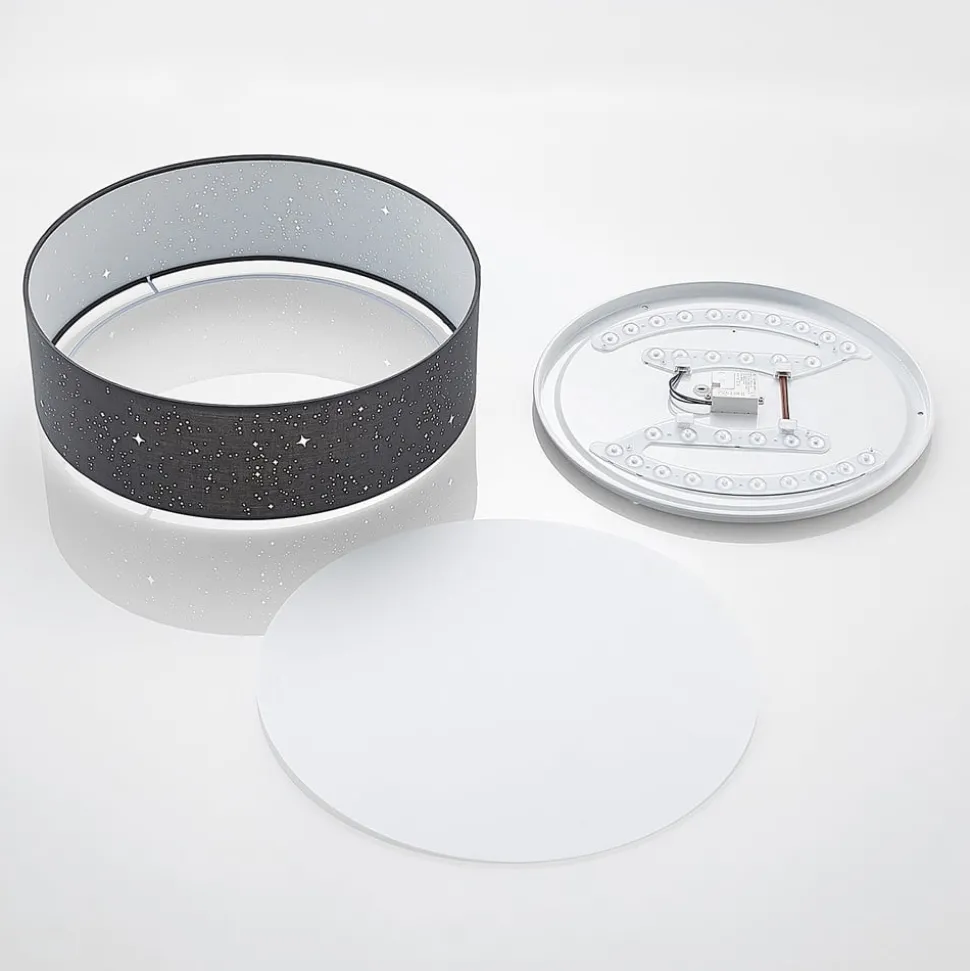 Lindby LED plafondlamp Ellamina, Ø 40 cm, donkergrijs, textiel