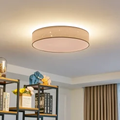 Lindby LED plafondlamp Ellamina, Ø 60 cm, wit, textiel