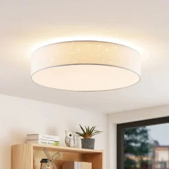 Lindby LED plafondlamp Ellamina, Ø 60 cm, wit, textiel