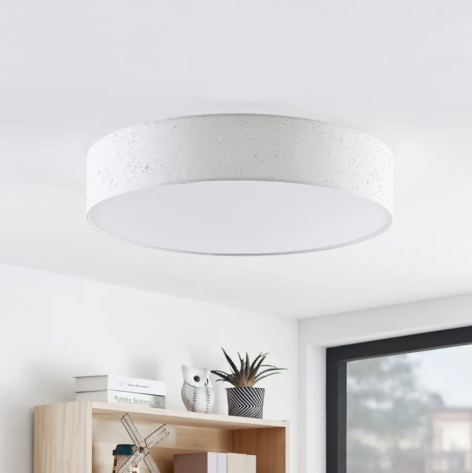 Lindby LED plafondlamp Ellamina, Ø 60 cm, wit, textiel