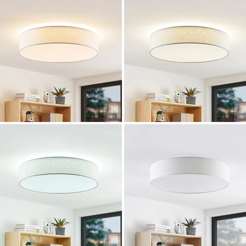 Lindby LED plafondlamp Ellamina, Ø 60 cm, wit, textiel