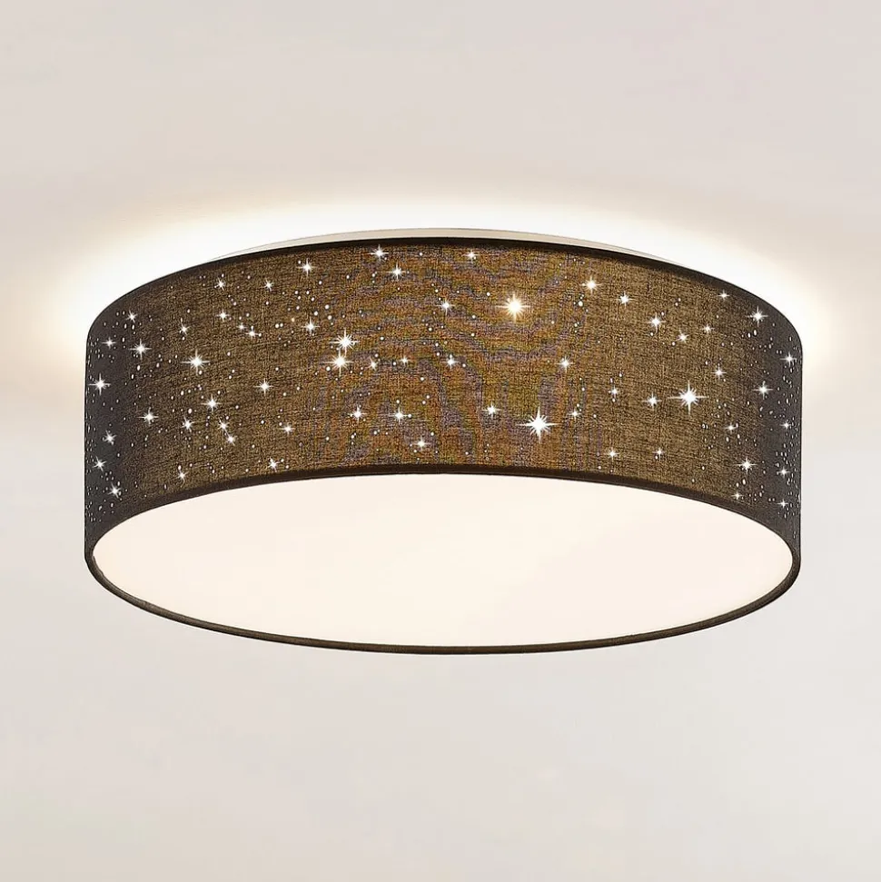 Lindby LED plafondlamp Ellamina, 40 cm, zwart, textiel