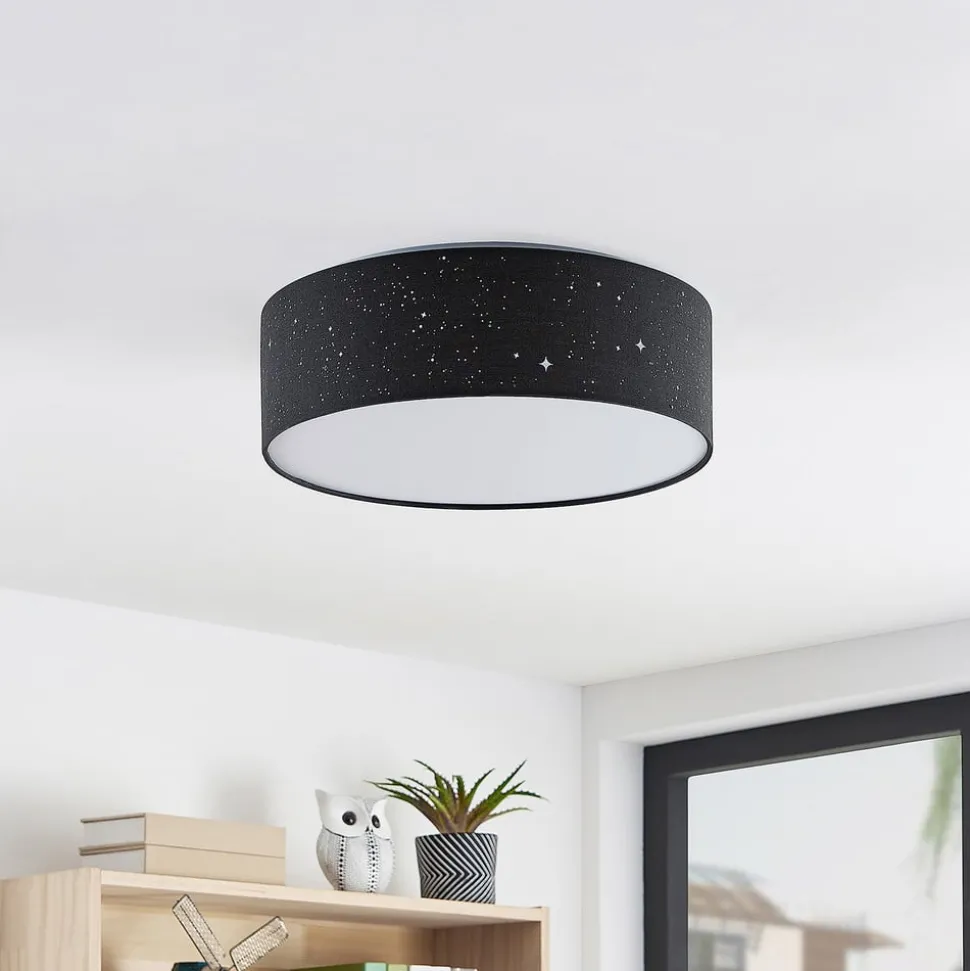 Lindby LED plafondlamp Ellamina, 40 cm, zwart, textiel