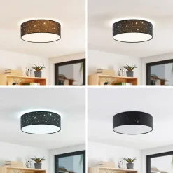 Lindby LED plafondlamp Ellamina, 40 cm, zwart, textiel