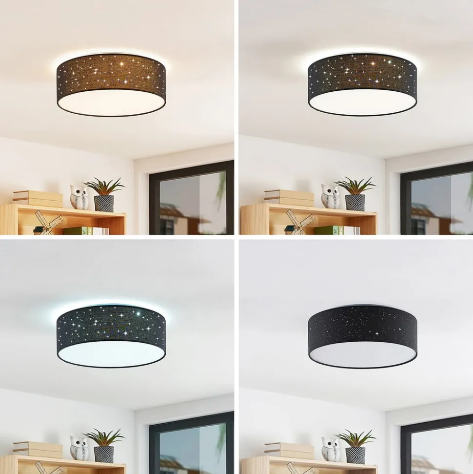 Lindby LED plafondlamp Ellamina, 40 cm, zwart, textiel