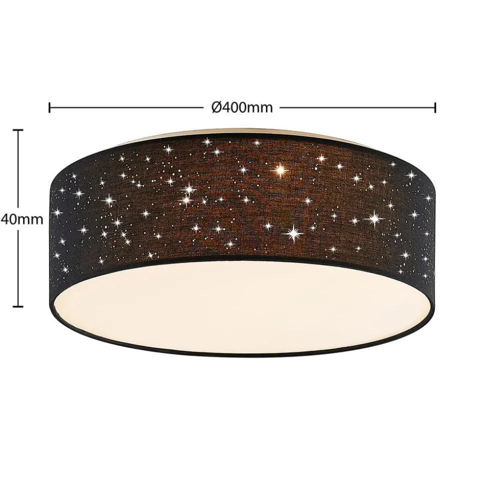 Lindby LED plafondlamp Ellamina, 40 cm, zwart, textiel