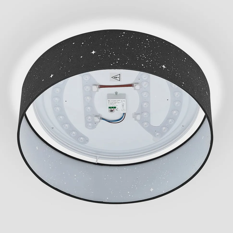 Lindby LED plafondlamp Ellamina, 40 cm, zwart, textiel