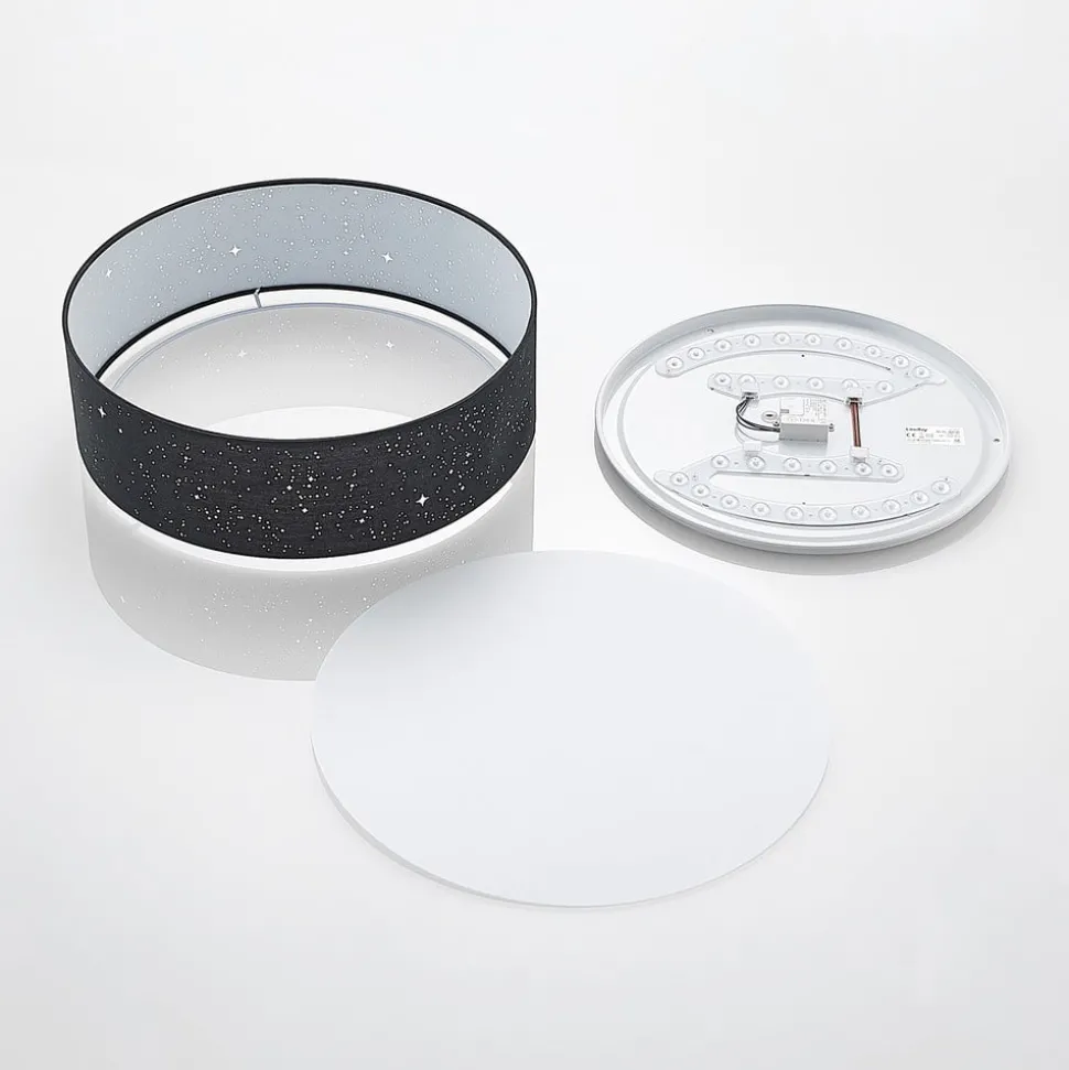 Lindby LED plafondlamp Ellamina, 40 cm, zwart, textiel