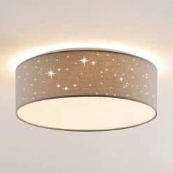 Lindby LED plafondlamp Ellamina, Ø 40 cm, lichtgrijs, textiel
