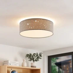 Lindby LED plafondlamp Ellamina, Ø 40 cm, lichtgrijs, textiel
