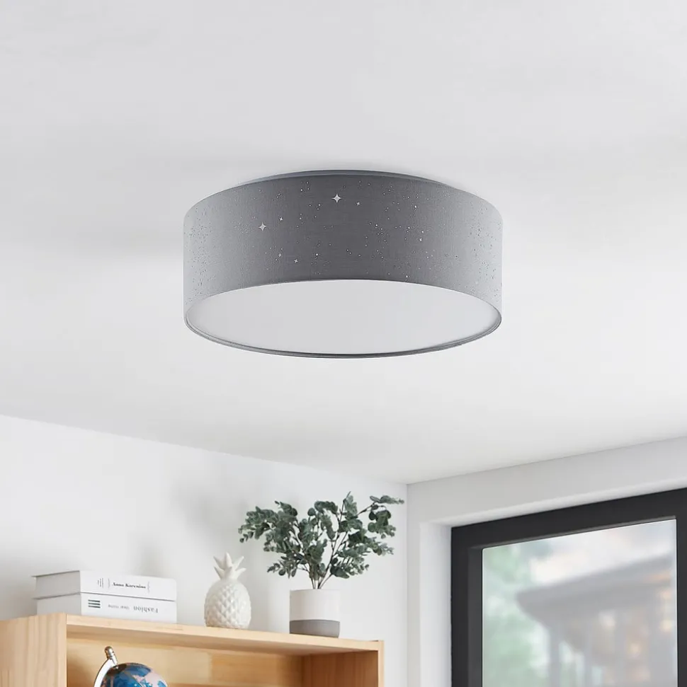 Lindby LED plafondlamp Ellamina, Ø 40 cm, lichtgrijs, textiel