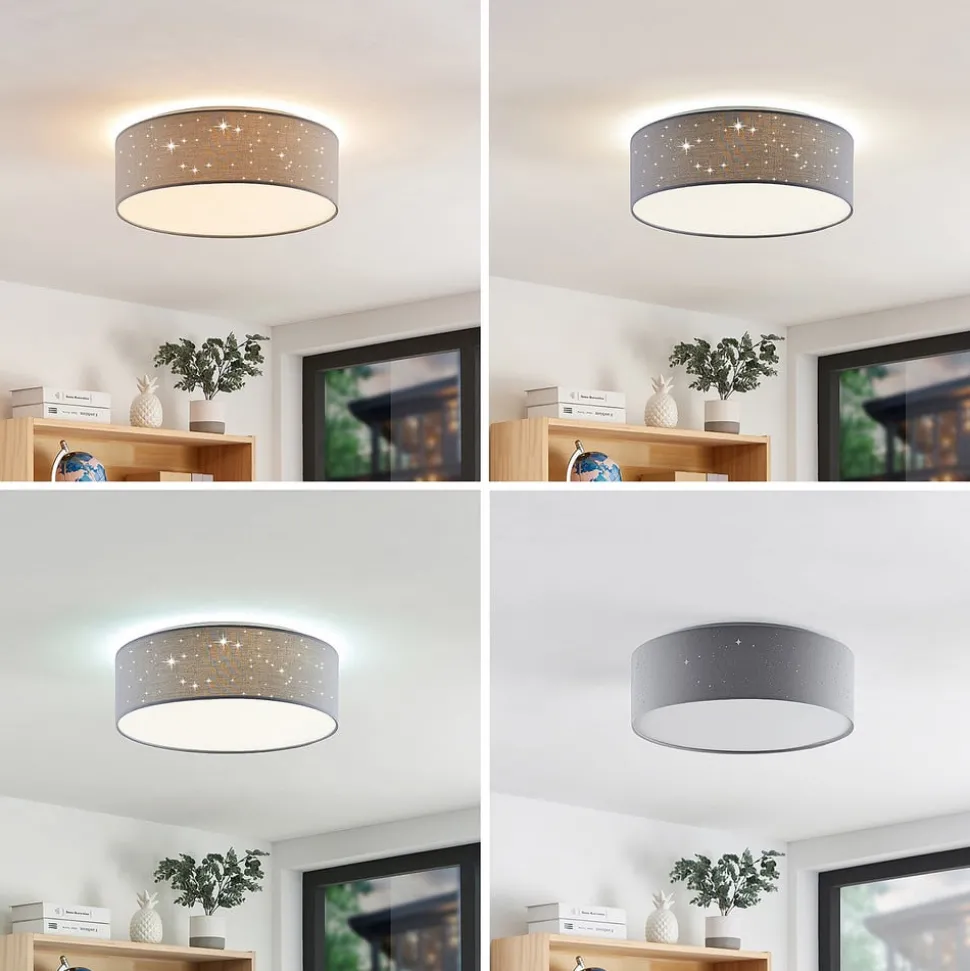 Lindby LED plafondlamp Ellamina, Ø 40 cm, lichtgrijs, textiel