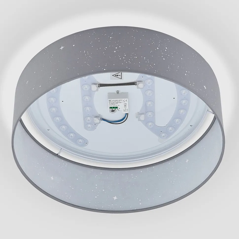 Lindby LED plafondlamp Ellamina, Ø 40 cm, lichtgrijs, textiel