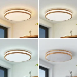 Lindby LED plafondlamp Emiva, 50cm, CCT, afstandsbediening, hout