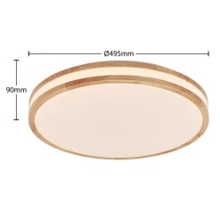 Lindby LED plafondlamp Emiva, 50cm, CCT, afstandsbediening, hout