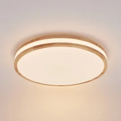 Lindby LED plafondlamp Emiva, 50cm, CCT, afstandsbediening, hout