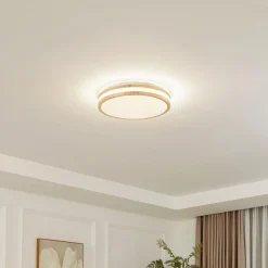 Lindby LED plafondlamp Emiva, Ø 39,5 cm, CCT, hout