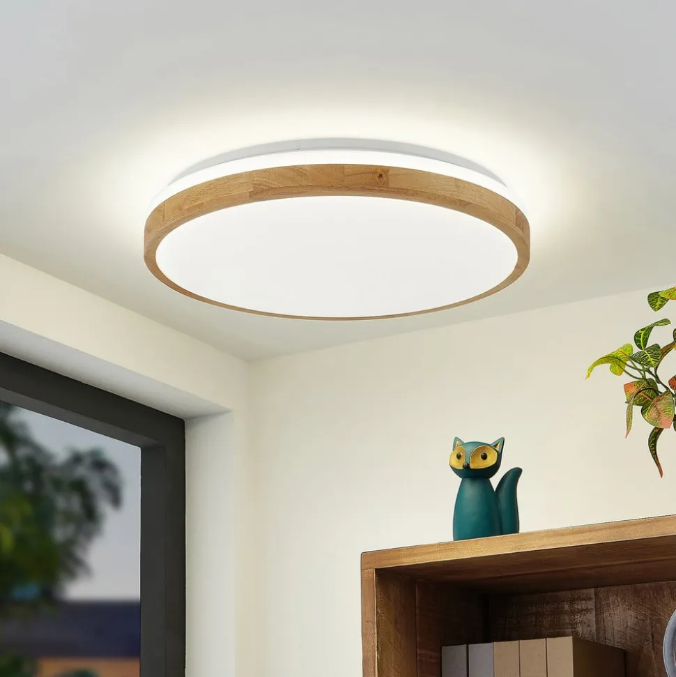 Lindby LED plafondlamp Emiva, Ø 49 cm, CCT, hout