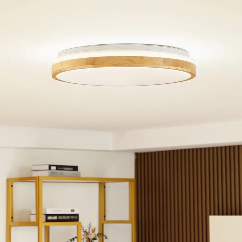 Lindby LED plafondlamp Emiva, Ø 49 cm, CCT, hout