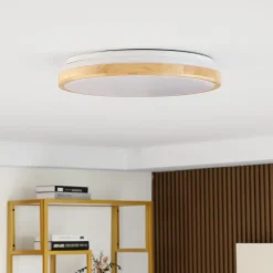 Lindby LED plafondlamp Emiva, Ø 49 cm, CCT, hout