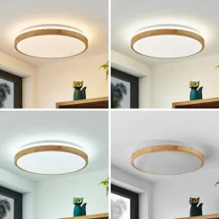 Lindby LED plafondlamp Emiva, Ø 49 cm, CCT, hout