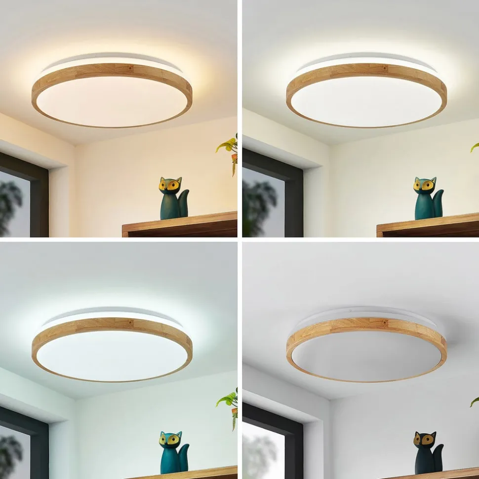 Lindby LED plafondlamp Emiva, Ø 49 cm, CCT, hout