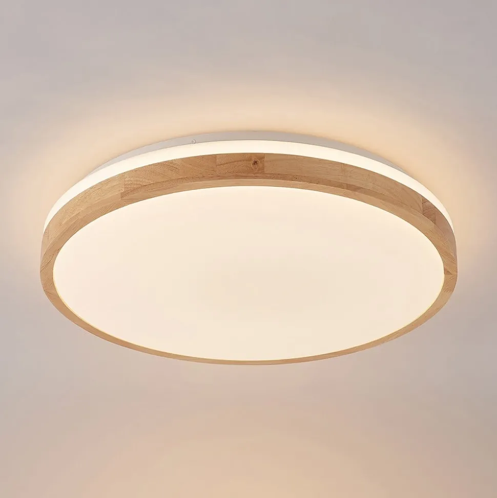 Lindby LED plafondlamp Emiva, Ø 49 cm, CCT, hout