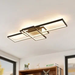 Lindby LED plafondlamp Emiljan, zwart, dimbaar, aluminium