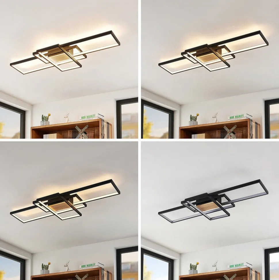 Lindby LED plafondlamp Emiljan, zwart, dimbaar, aluminium